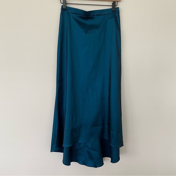 Vintage Tadashi Two-Piece Set Sz 4 Teal Satin Skirt Blouse Wedding Event 90s Y2K - Picture 6 of 16
